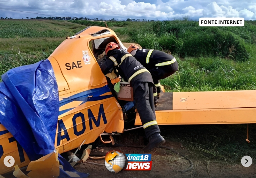 AVIÃO AGRÍCOLA CAI, FICA COMPLETAMENTE DESTRUÍDO E PILOTO MORRE EM PRIMAVERA DO LESTE (MT)