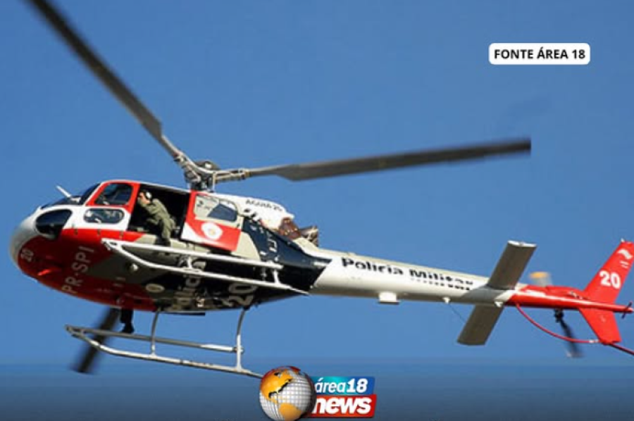 HELICÓPTERO ÁGUIA DA PM SOBREVOA MIRANDÓPOLIS E CHAMA ATENÇÃO DA POPULAÇÃO