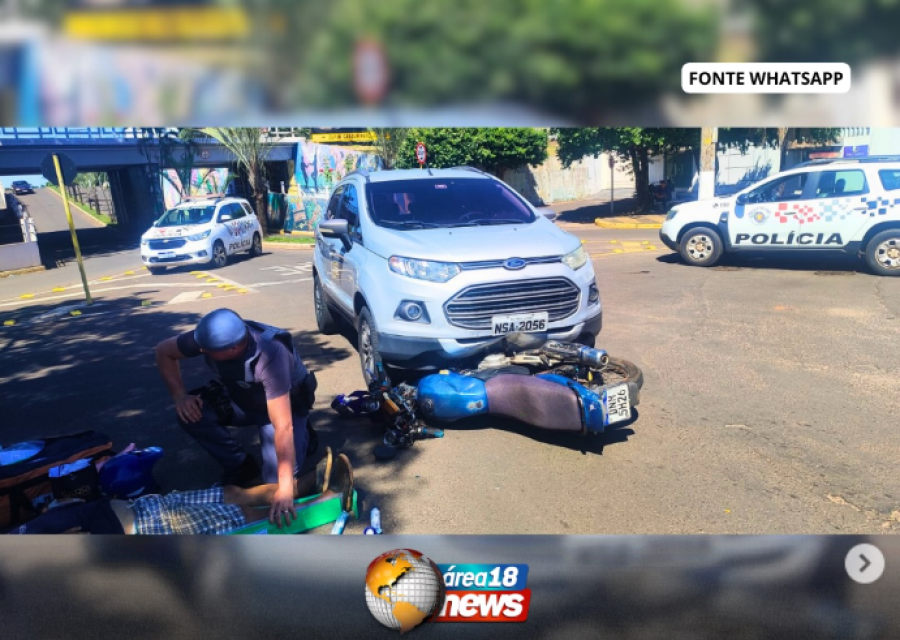 MOTOTAXISTA E PASSAGEIRA IDOSA FICAM FERIDOS EM ACIDENTE NA ROTATÓRIA DE MIRANDÓPOLIS