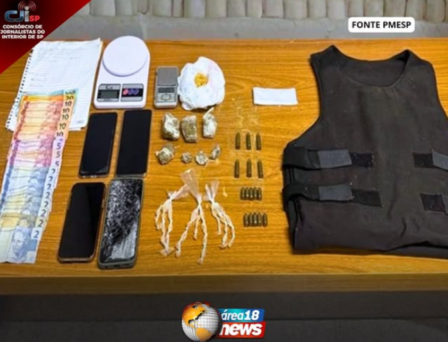 PROCURADO É PRESO COM DROGAS, MUNIÇÕES E ATÉ COLETE BALÍSTICO EM ARAÇATUBA