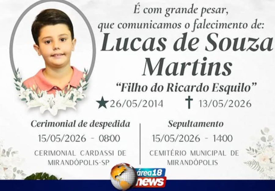 VELÓRIO DO PEQUENO LUCAS MARTINS É CONFIRMADO EM MIRANDÓPOLIS