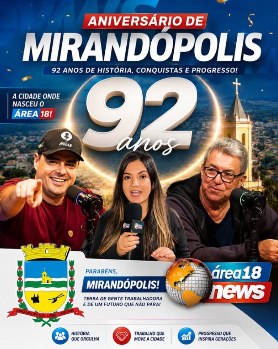 PARABÉNS, MIRANDÓPOLIS! 92 ANOS DE HISTÓRIA E TRADIÇÃO