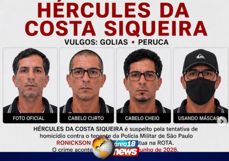 GOVERNO DE SÃO PAULO OFERECE RECOMPENSA DE R$ 50 MIL POR INFORMAÇÕES SOBRE SUSPEITO DE ATENTADO CONTRA TENENTE DA ROTA