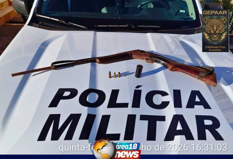 POLÍCIA AMBIENTAL APREENDE ARMA, MUNIÇÕES E AVE SILVESTRE EM PROMISSÃO