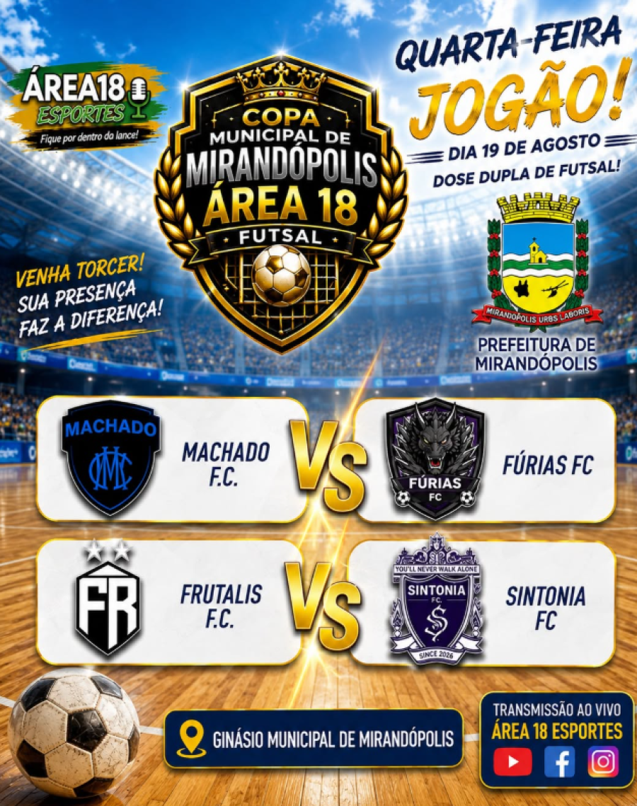 QUARTA-FEIRA TEM JOGÃO NA COPA MUNICIPAL DE FUTSAL!