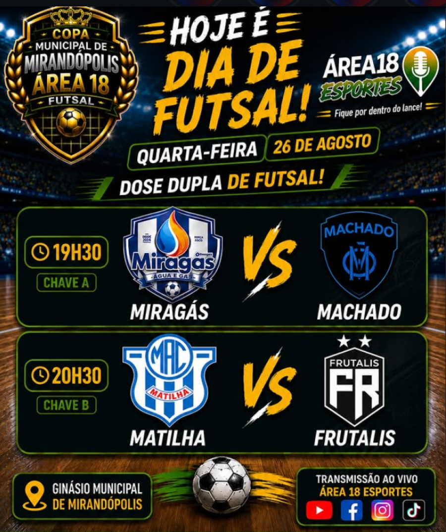 HOJE É DIA DE FUTSAL EM MIRANDÓPOLIS!